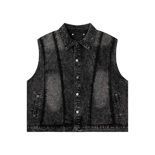 Frayed Panel Denim Vest