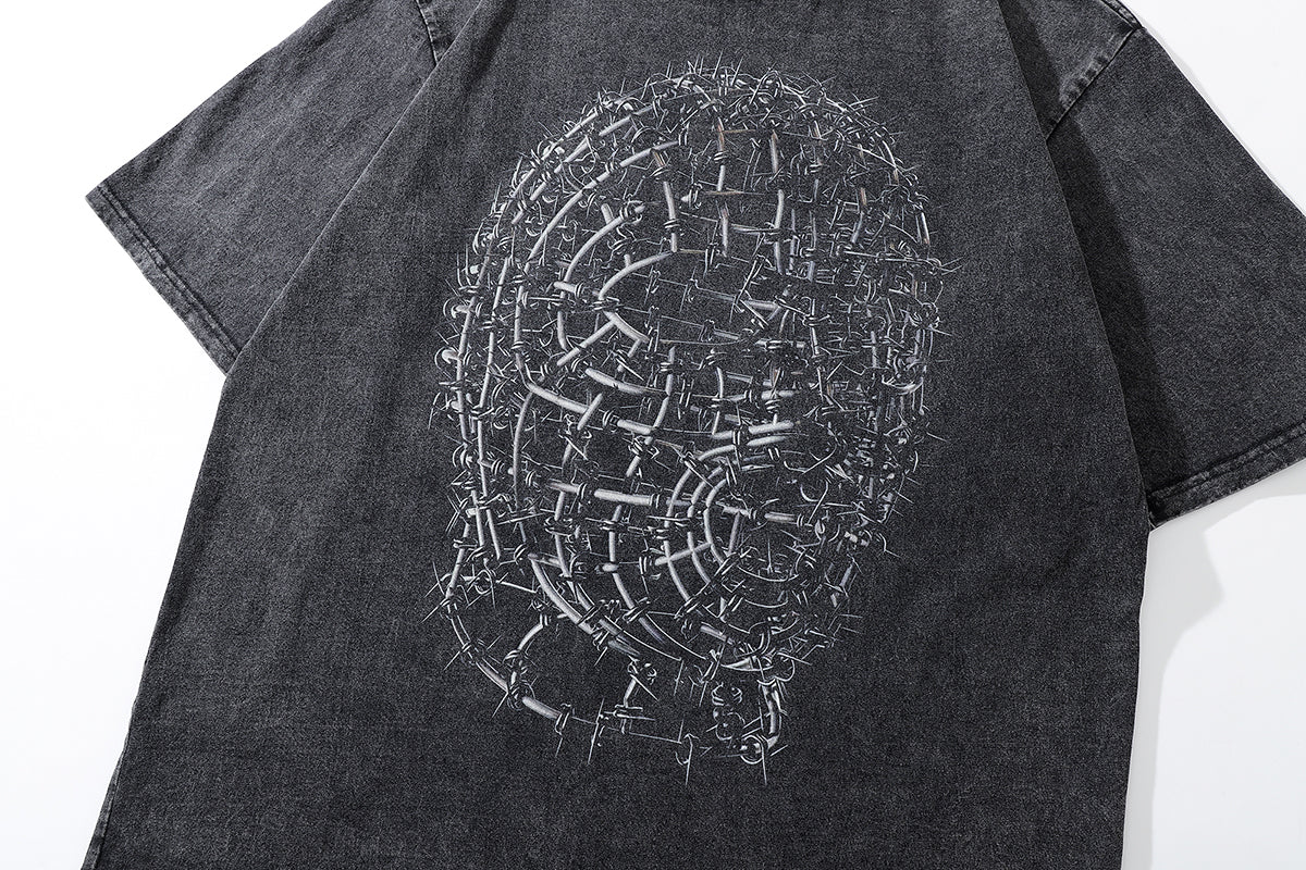 Barbed Mask T-shirt | Black Print T-shirts
