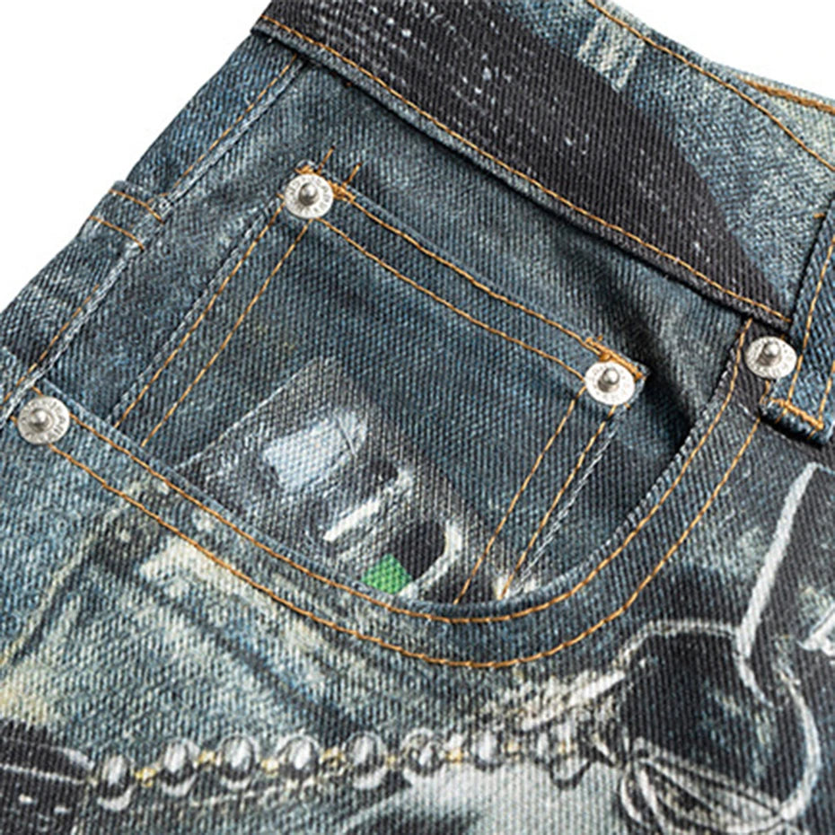 Distressed Graphic Denim Shorts