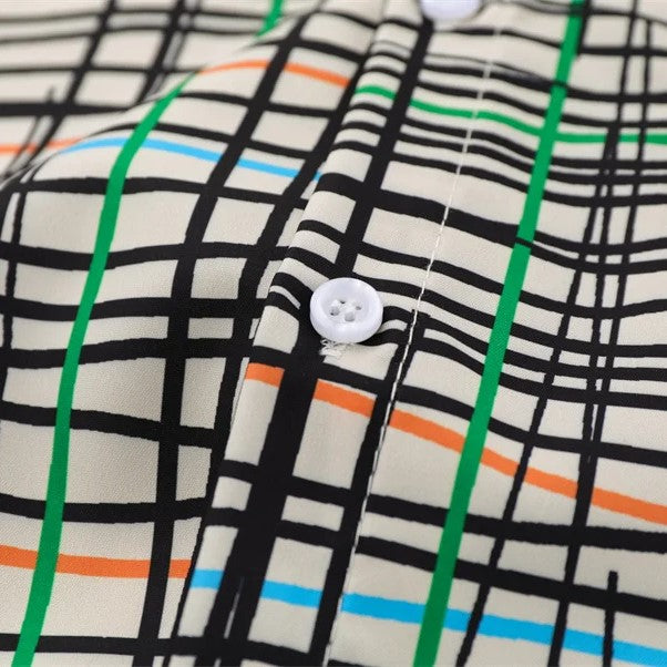 Grid and Figure Print Shirt - h0neybear