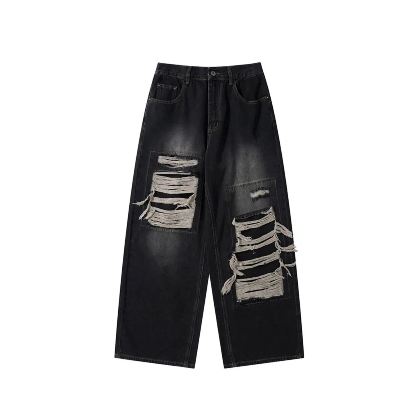 Classic Ripped Jean Pants | Wide Leg Denim Jeans
