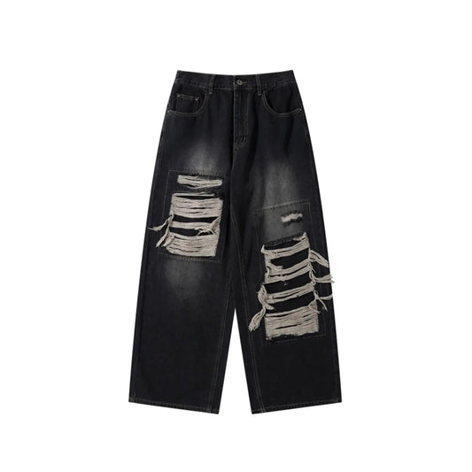 Classic Ripped Jean Pants | Wide Leg Denim Jeans