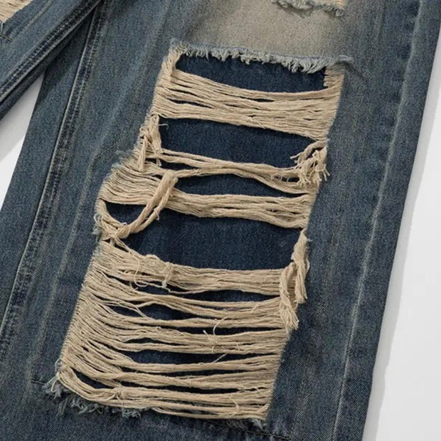 Classic Ripped Jean Pants | Wide Leg Denim Jeans