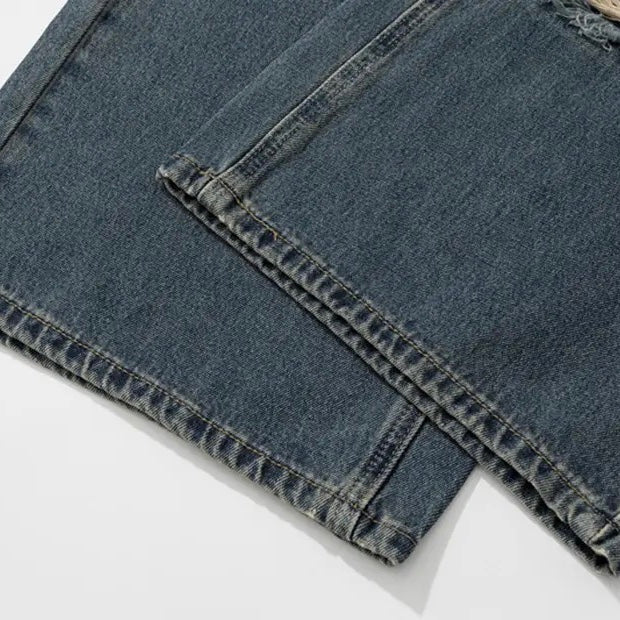 Classic Ripped Jean Pants | Wide Leg Denim Jeans
