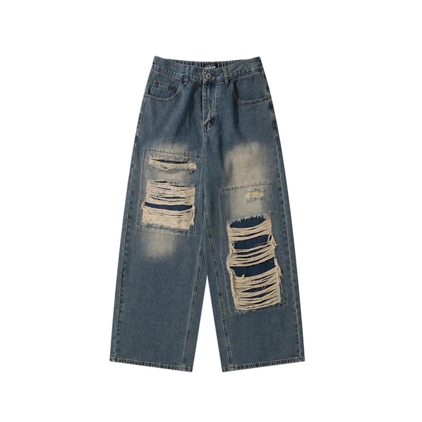 Classic Ripped Jean Pants | Wide Leg Denim Jeans