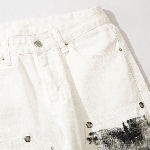 Spoof Graffiti White Jeans | Casual Unisex Jean Pants | H0NEYBEAR