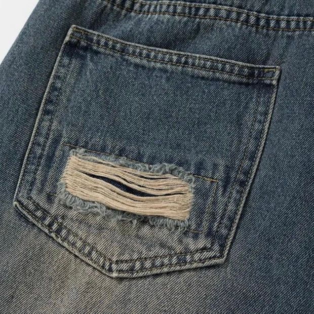 Classic Ripped Jean Pants | Wide Leg Denim Jeans