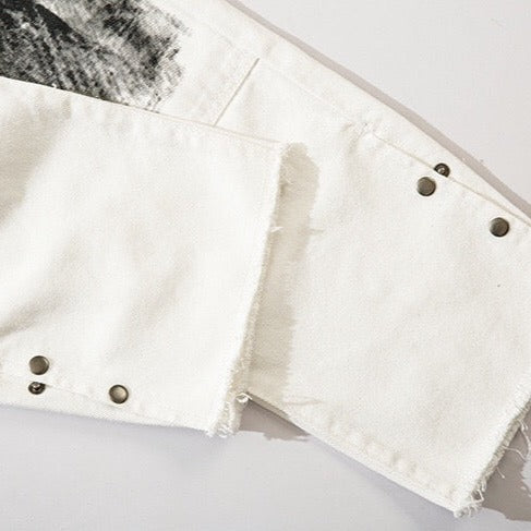 Spoof Graffiti White Jeans | Casual Unisex Jean Pants | H0NEYBEAR