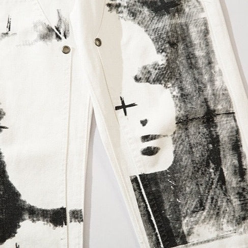 Spoof Graffiti White Jeans | Casual Unisex Jean Pants | H0NEYBEAR