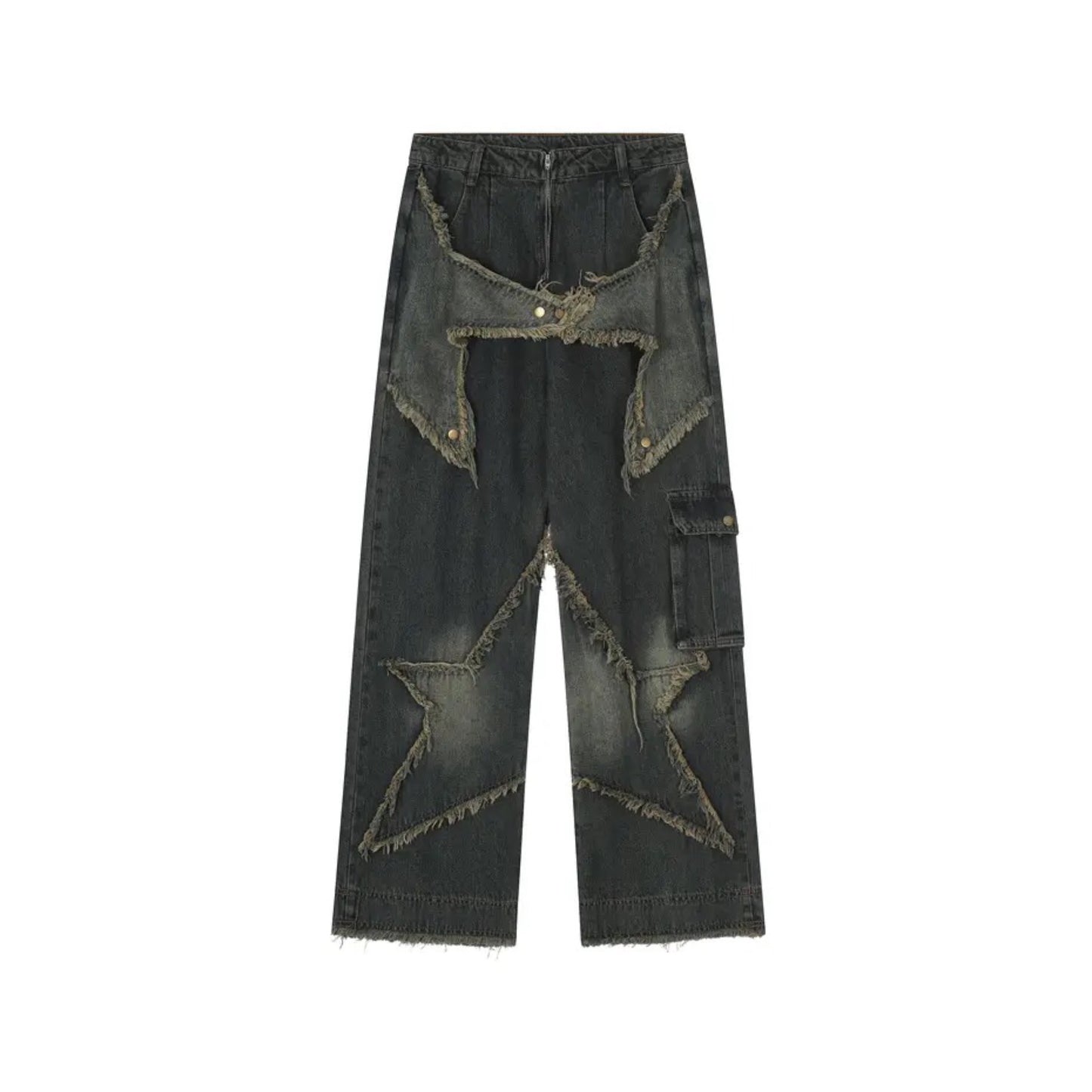 Star Patched Wide Leg Jean Pants | Y2K Baggy Jeans | H0NEYBEAR