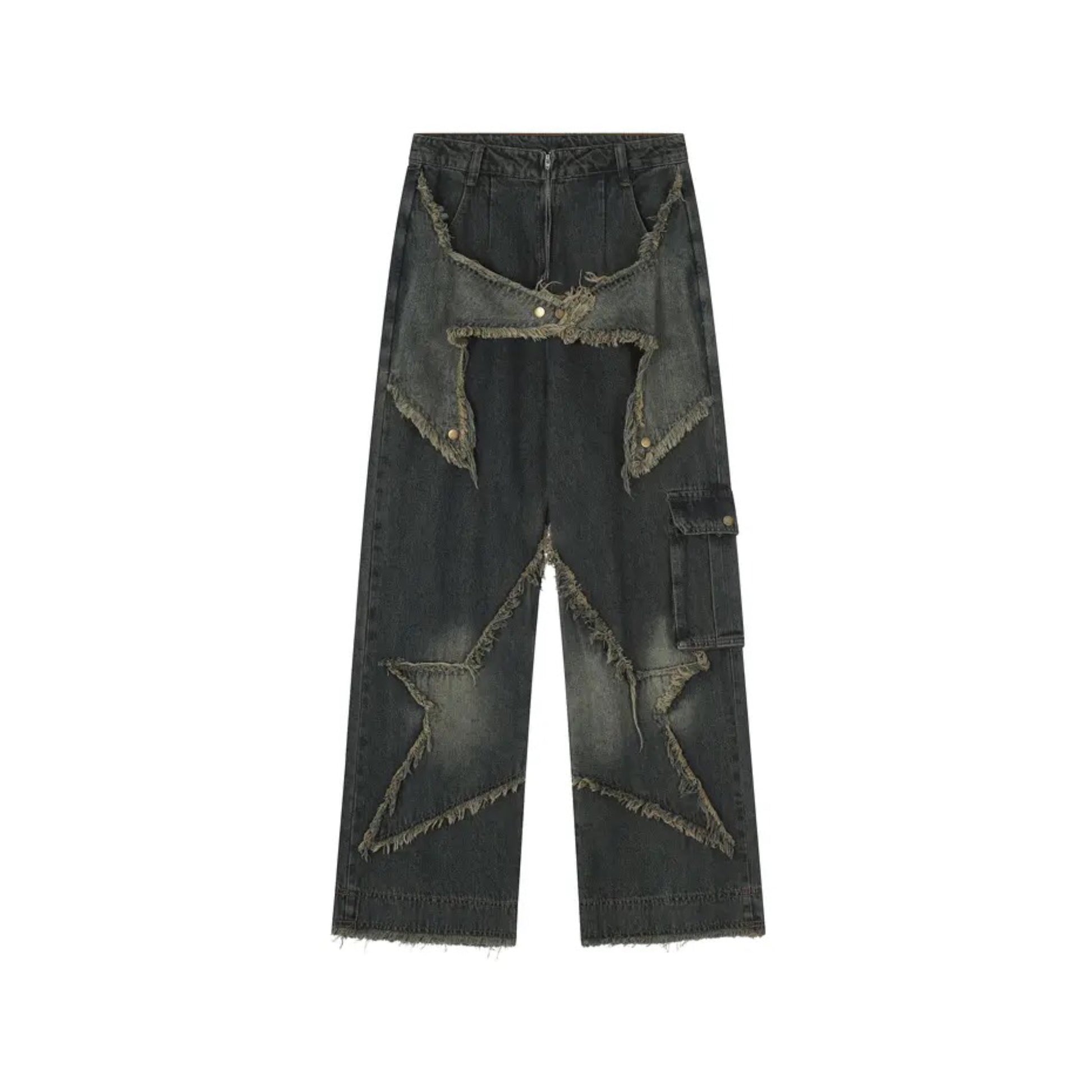 Star Patched Wide Leg Jean Pants | Y2K Baggy Jeans | H0NEYBEAR