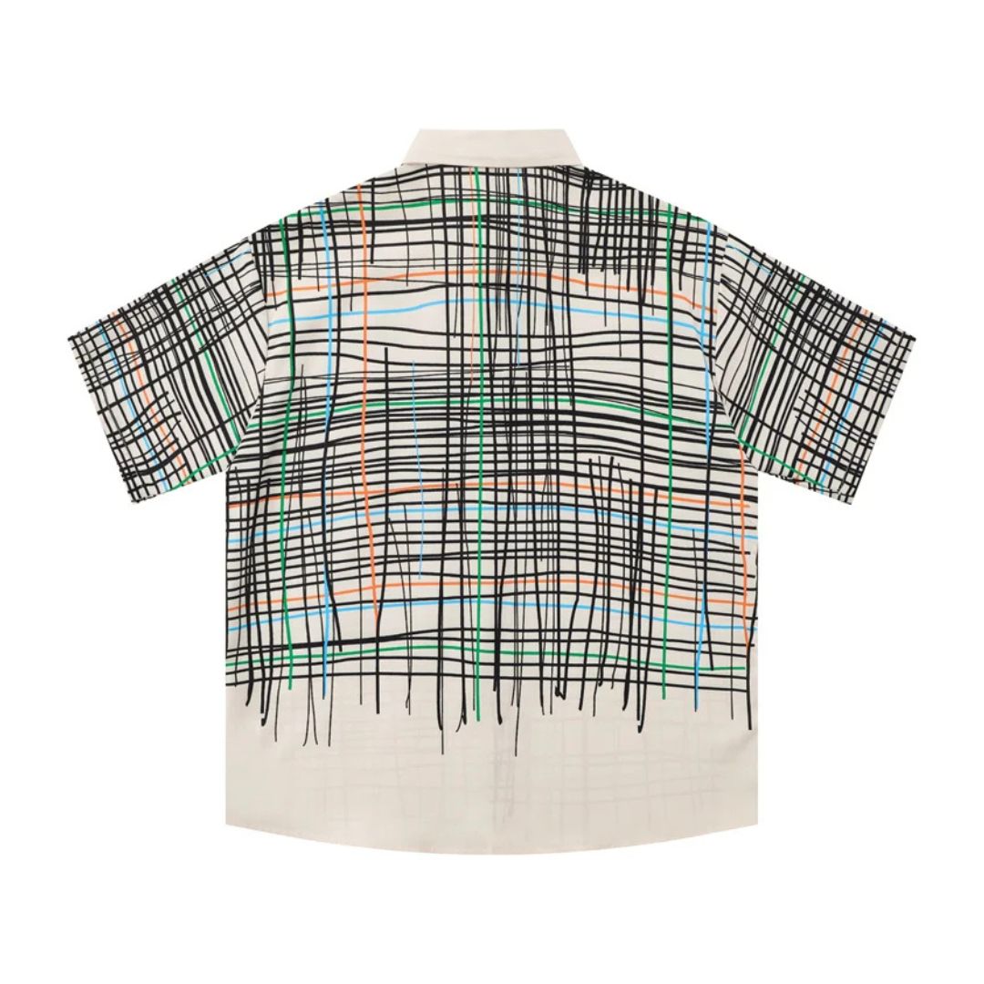 Grid and Figure Print Shirt - h0neybear