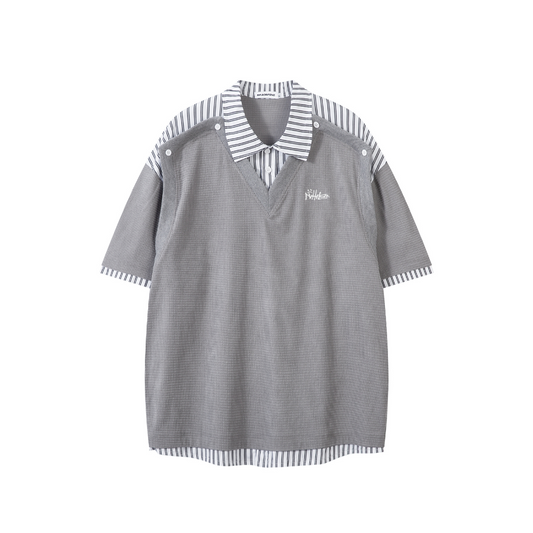 Ribbed V-Neck with Stripe T-shirt