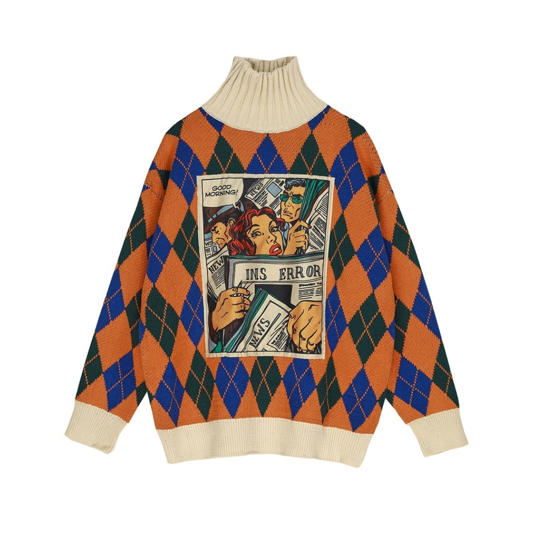 Vintage Comic Turtleneck Sweater | Unisex Vintage Pullovers