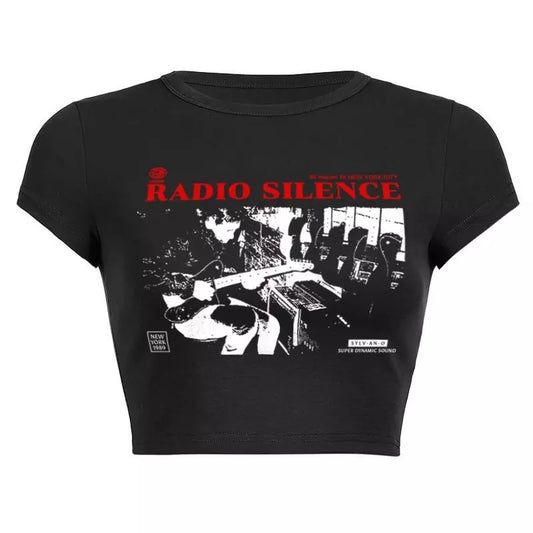 Retro Radio Silence Crop T-Shirt