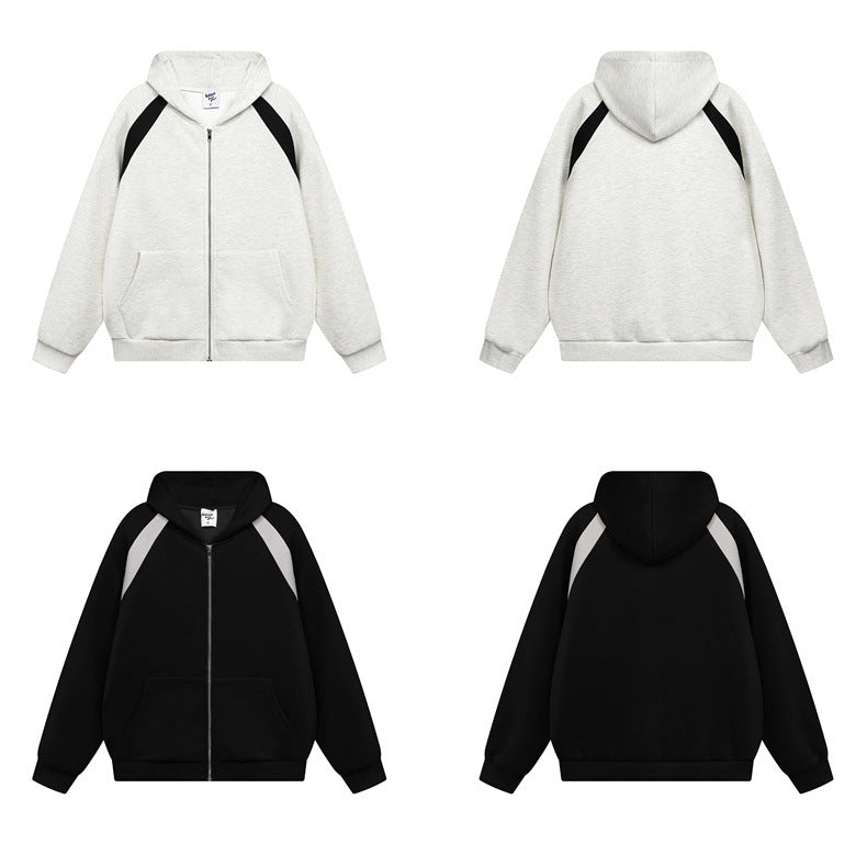 Classic Noir Contrast Zip Up Hoodie