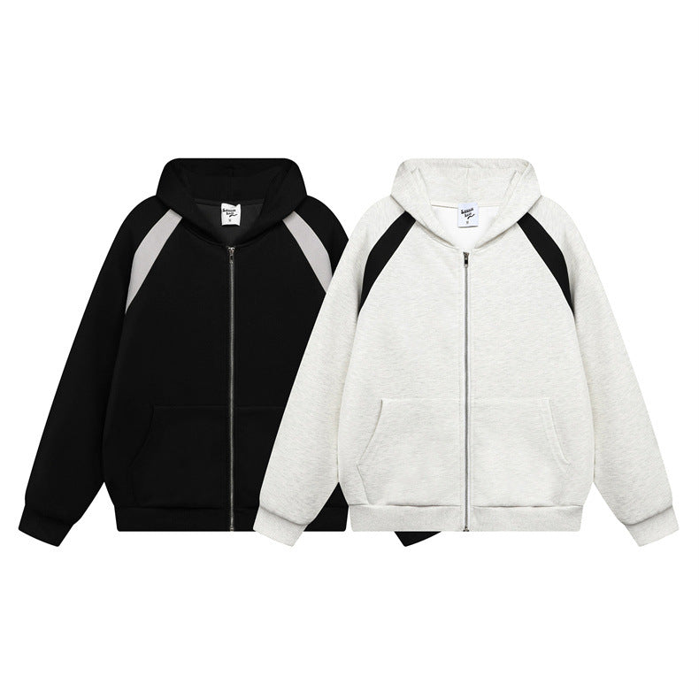 Classic Noir Contrast Zip Up Hoodie