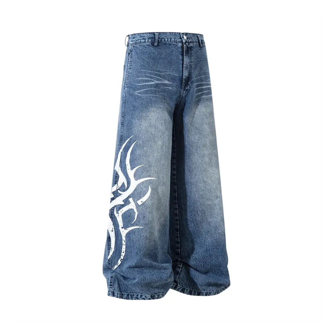 Tribal Flared Wide leg Jean Pants