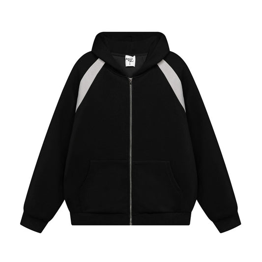 Classic Noir Contrast Zip Up Hoodie