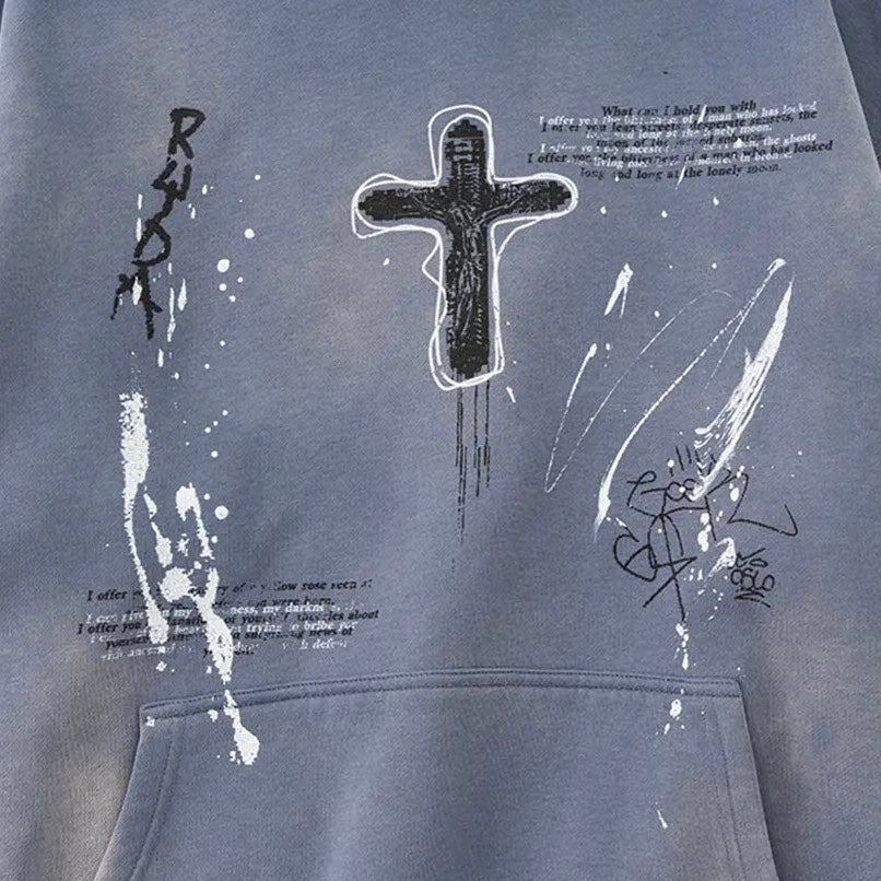 Cross Wave Oversized Graphic Hoodie