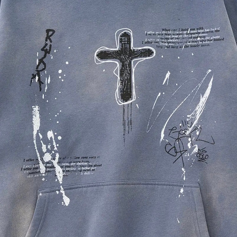 Cross Wave Oversized Graphic Hoodie