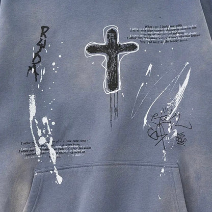 Cross Wave Oversized Graphic Hoodie