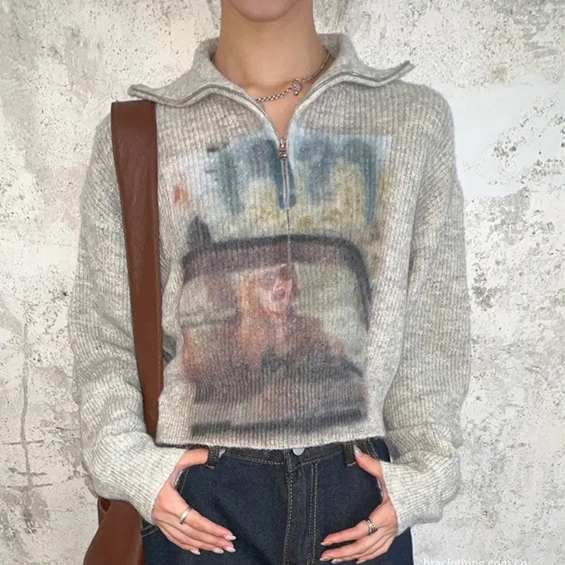 1989 Vintage Print Crop Sweater