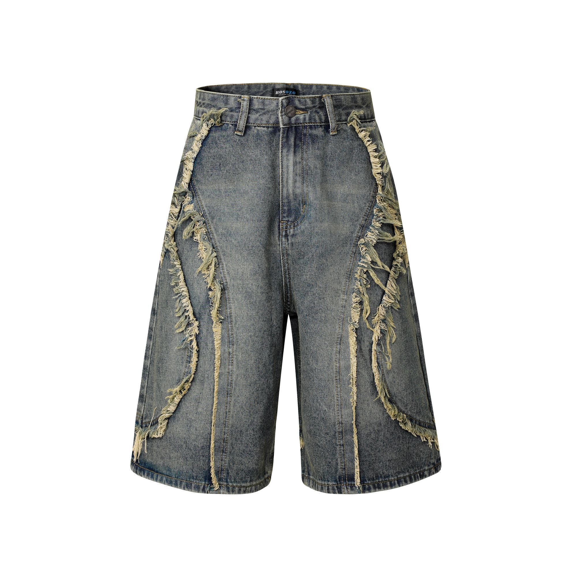 Shredded Panel Denim Shorts