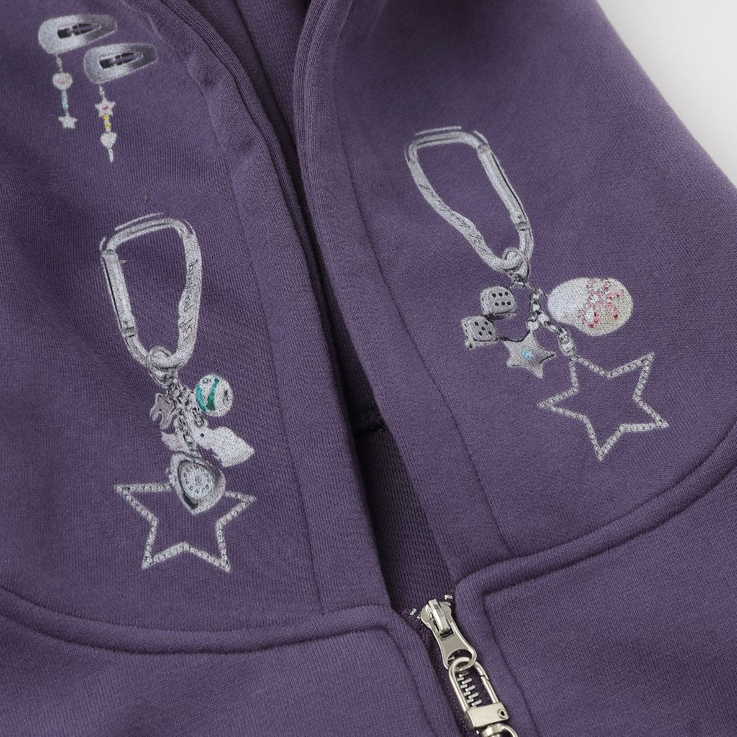 Beaded Zipper Graphic Hoodie