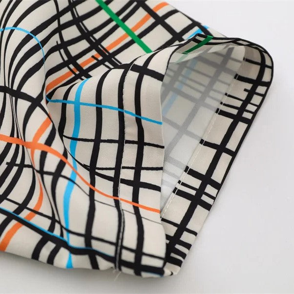 Grid and Figure Print Shirt - h0neybear