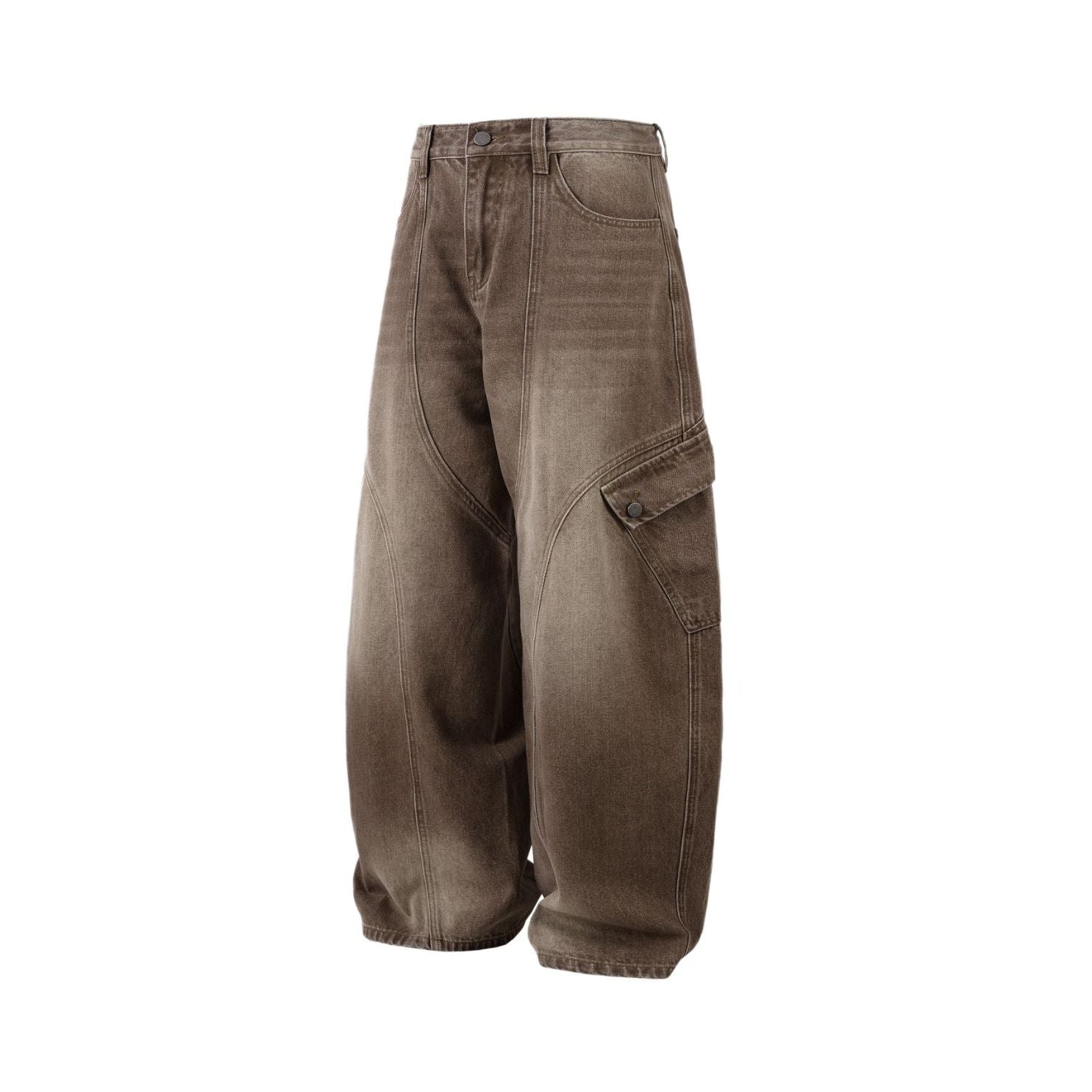 Brown Wash Cargo Barrel Jeans