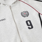 Gray hoodie with black text and number on a white background