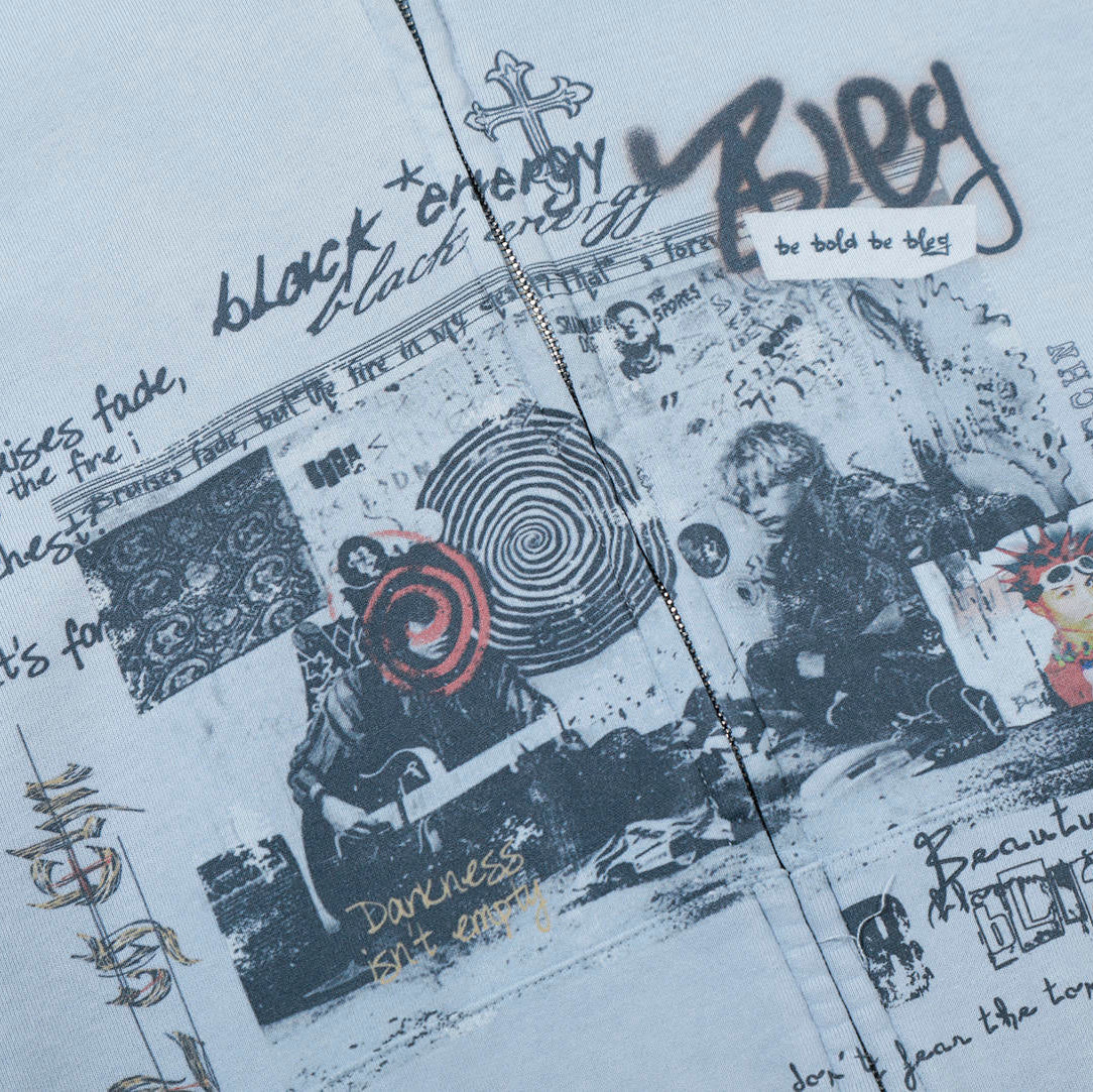 Faded Script Distress Zip Hoodie