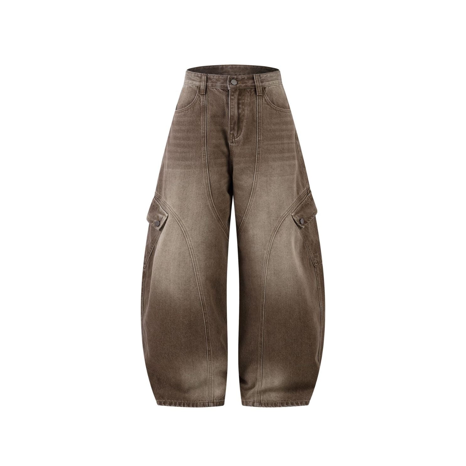 Brown Wash Cargo Barrel Jeans
