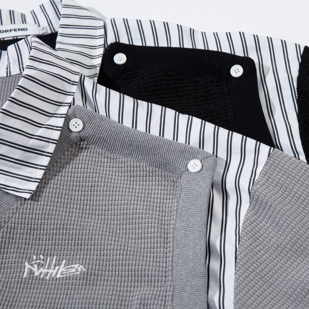 Ribbed V-Neck with Stripe T-shirt