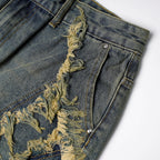Shredded Panel Denim Shorts