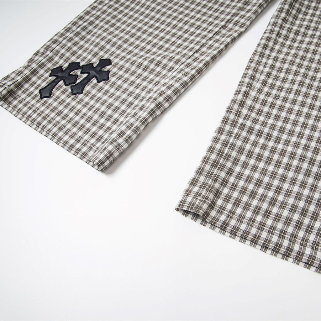 Plaid Cross-Patch Relaxed Pants