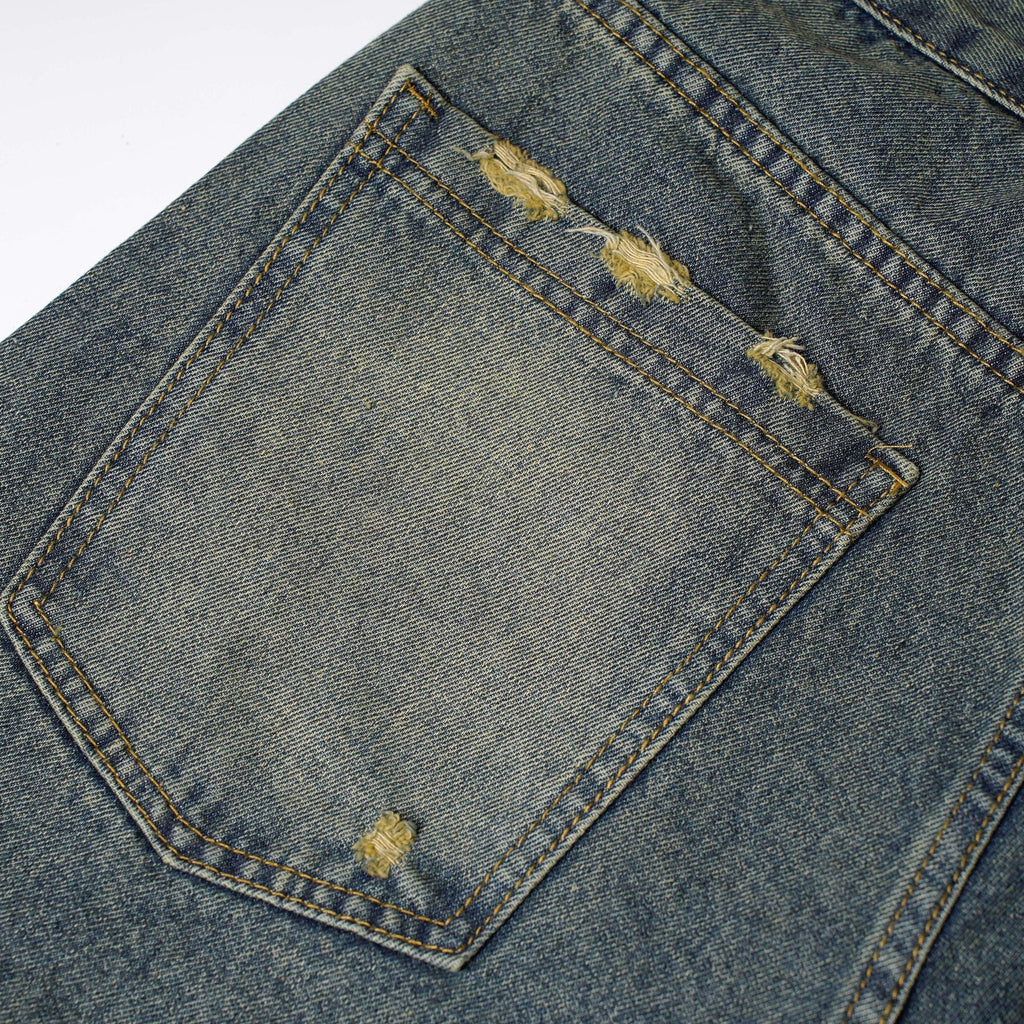 Shredded Panel Denim Shorts