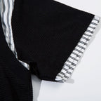 Ribbed V-Neck with Stripe T-shirt