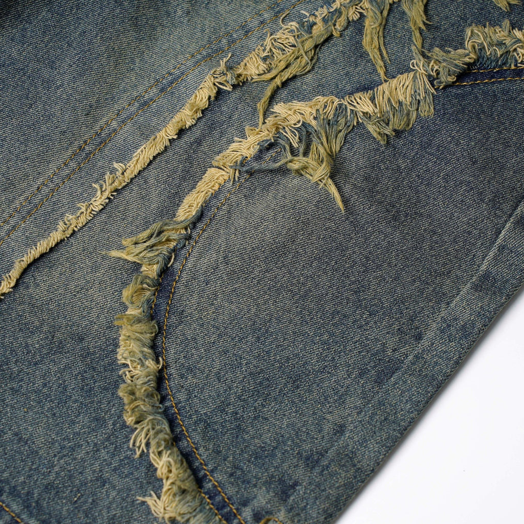 Shredded Panel Denim Shorts