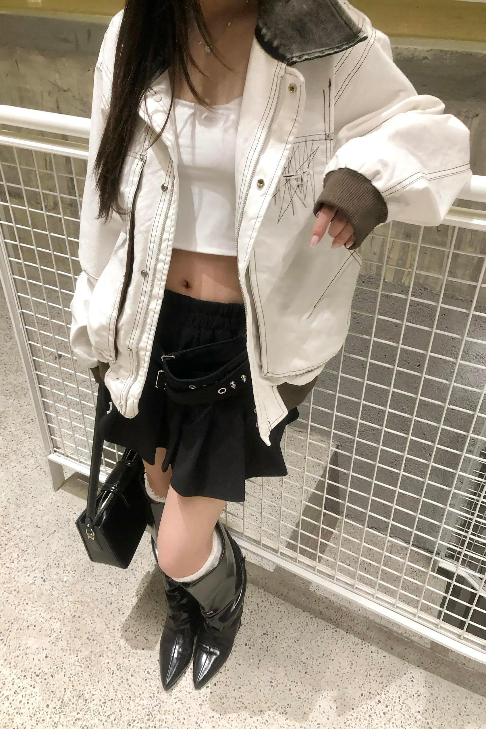 Ivory Contrast Stitch Utility Jacket