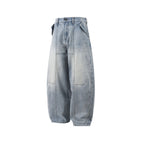 Paneled Light Wash Barrel Jeans
