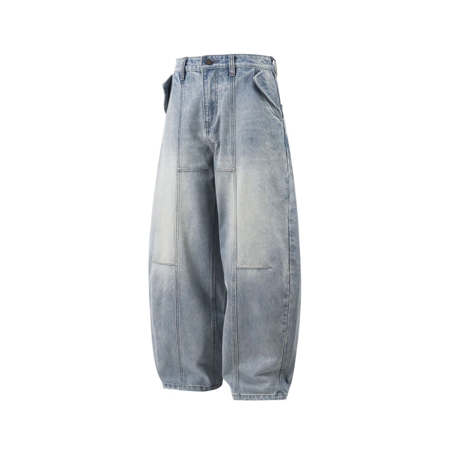 Paneled Light Wash Barrel Jeans