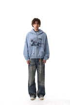 Faded Script Distress Zip Hoodie