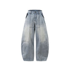 Paneled Light Wash Barrel Jeans