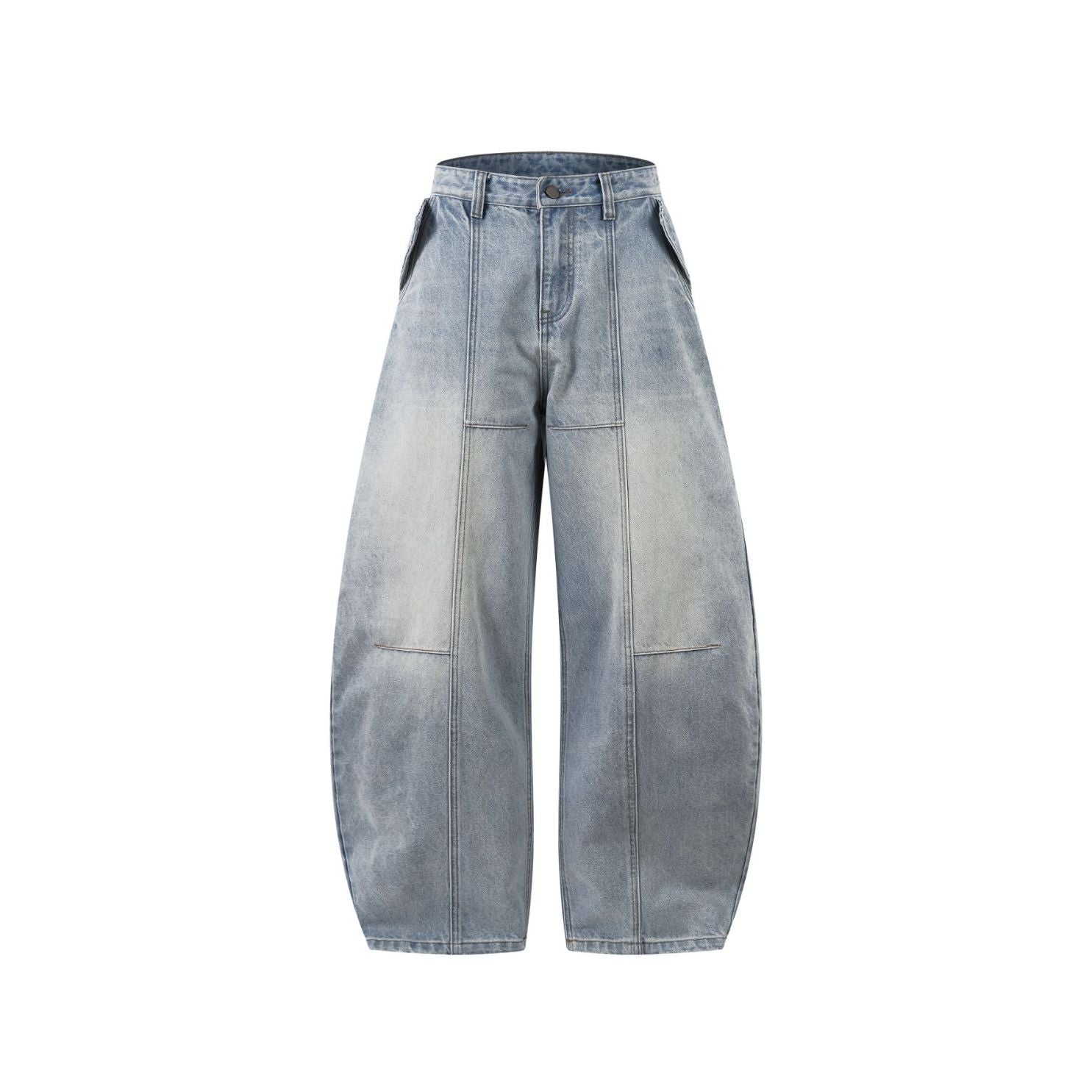 Paneled Light Wash Barrel Jeans