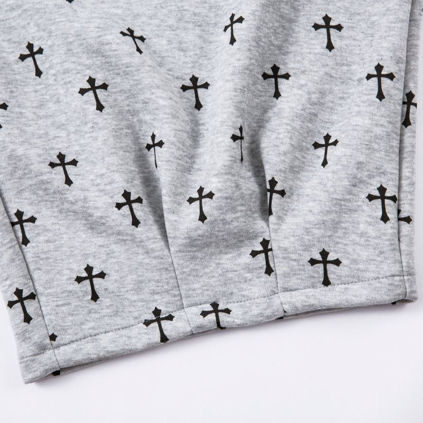 Gray fabric with black cross patterns on a white background