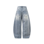 Paneled Light Wash Barrel Jeans