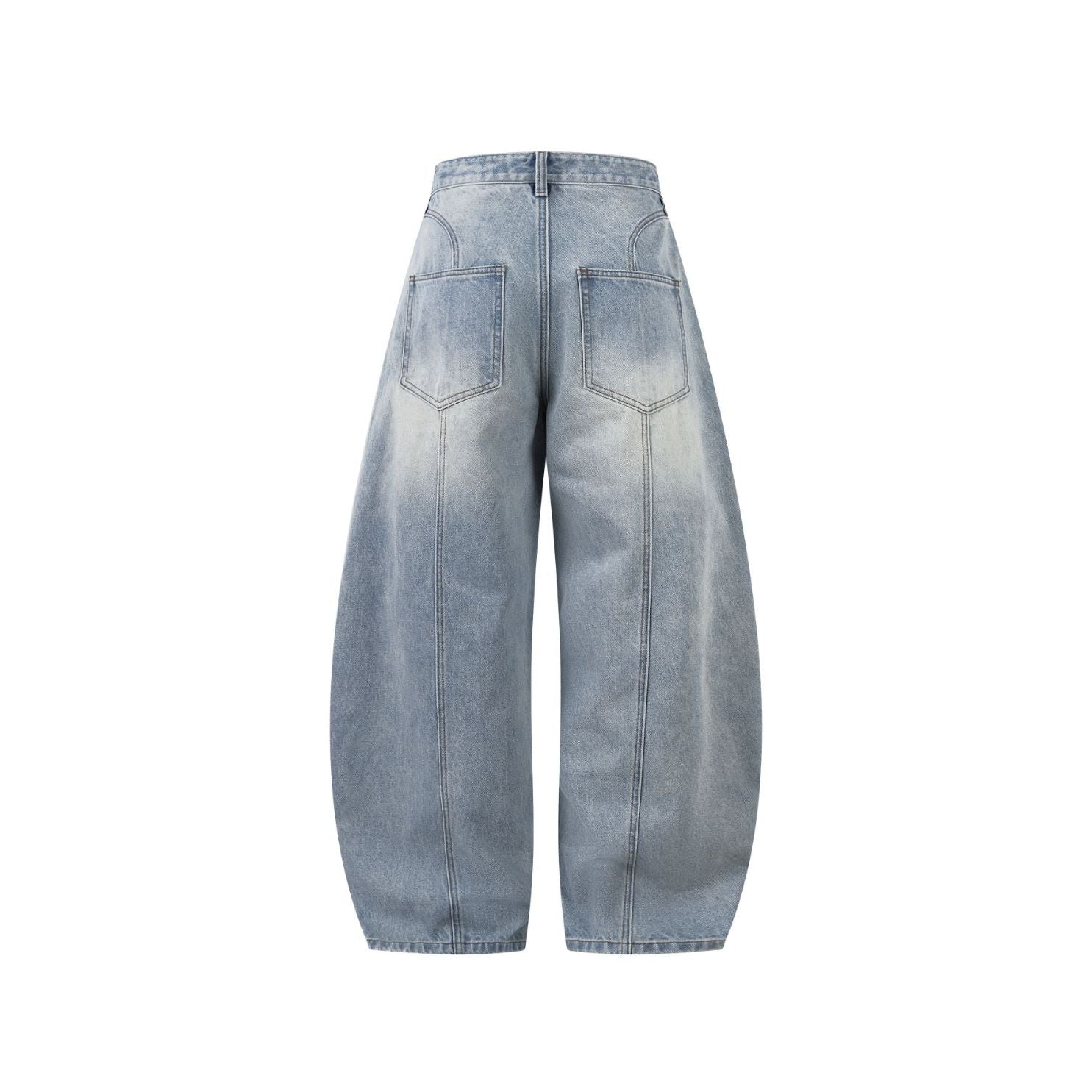 Paneled Light Wash Barrel Jeans