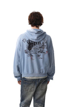 Faded Script Distress Zip Hoodie
